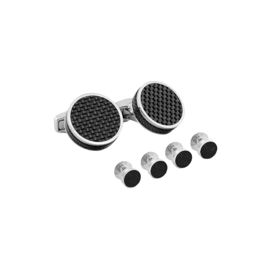 Tateossian Carbon Fiber Disc Cufflinks and Stud Set in Black