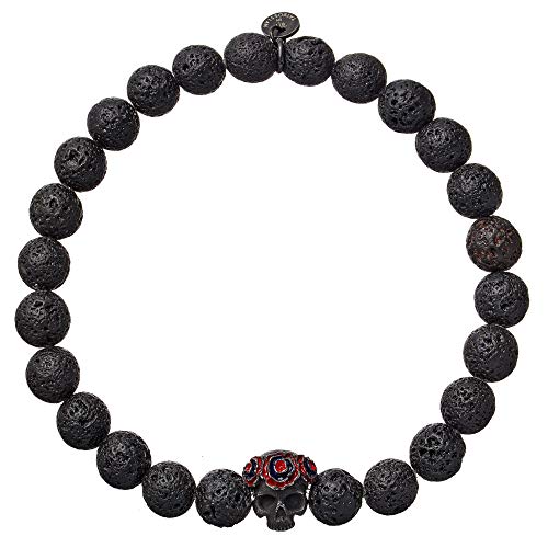 Tateossian Dead Skull Bracelet with Black Lava Beads, Large, 19 cm