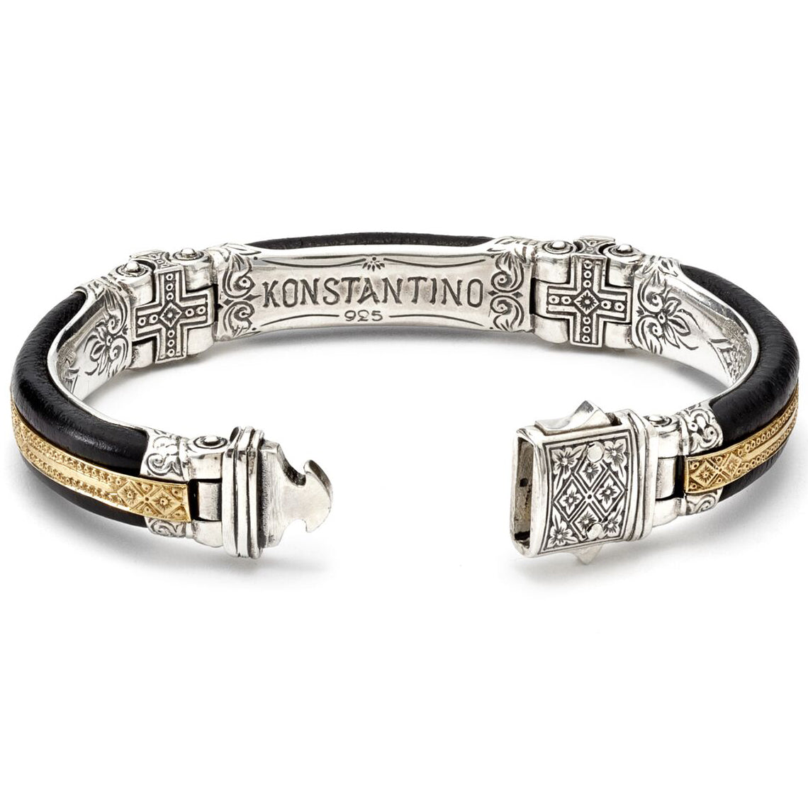 Konstantino Men's Sterling Silver, Leather & Bronze Bracelet