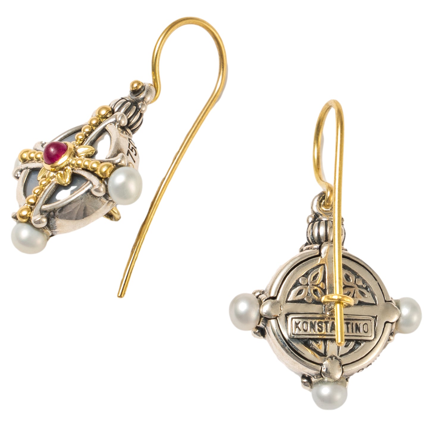 Konstantino Mother of Pearl Ruby Earrings, Hestia Collection
