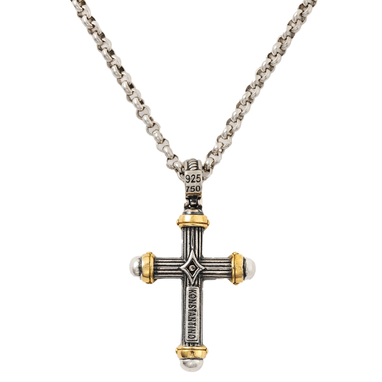 Konstantino Diamond Cross Necklace, 18/20", Silver, Delos Collection