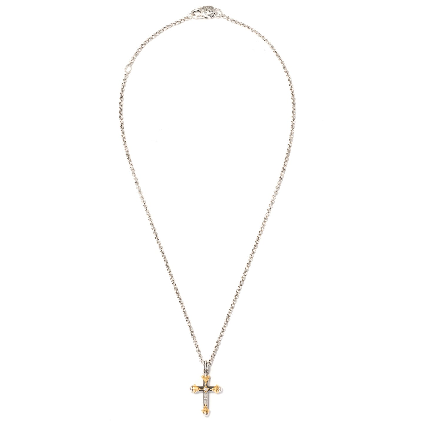 Konstantino Diamond Cross Necklace, 18/20", Silver, Delos Collection