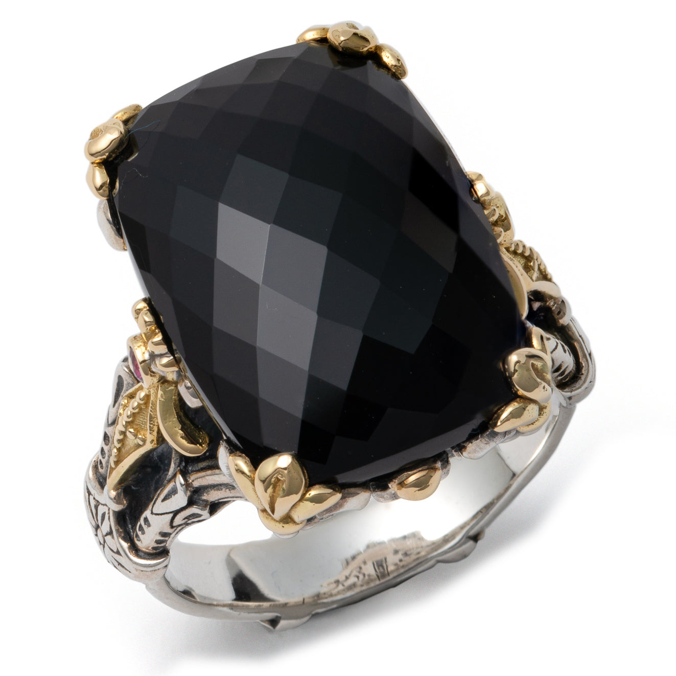 Konstantino Women's Sterling Silver, 18K Gold Ring. Gemstone Onyx, Corundrum, Calypso Collection