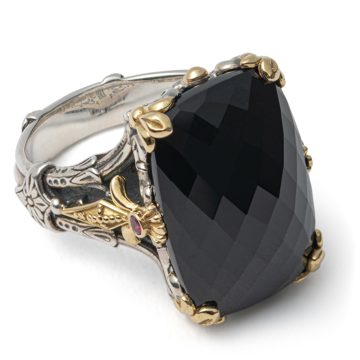 Konstantino Women's Sterling Silver, 18K Gold Ring. Gemstone Onyx, Corundrum, Calypso Collection