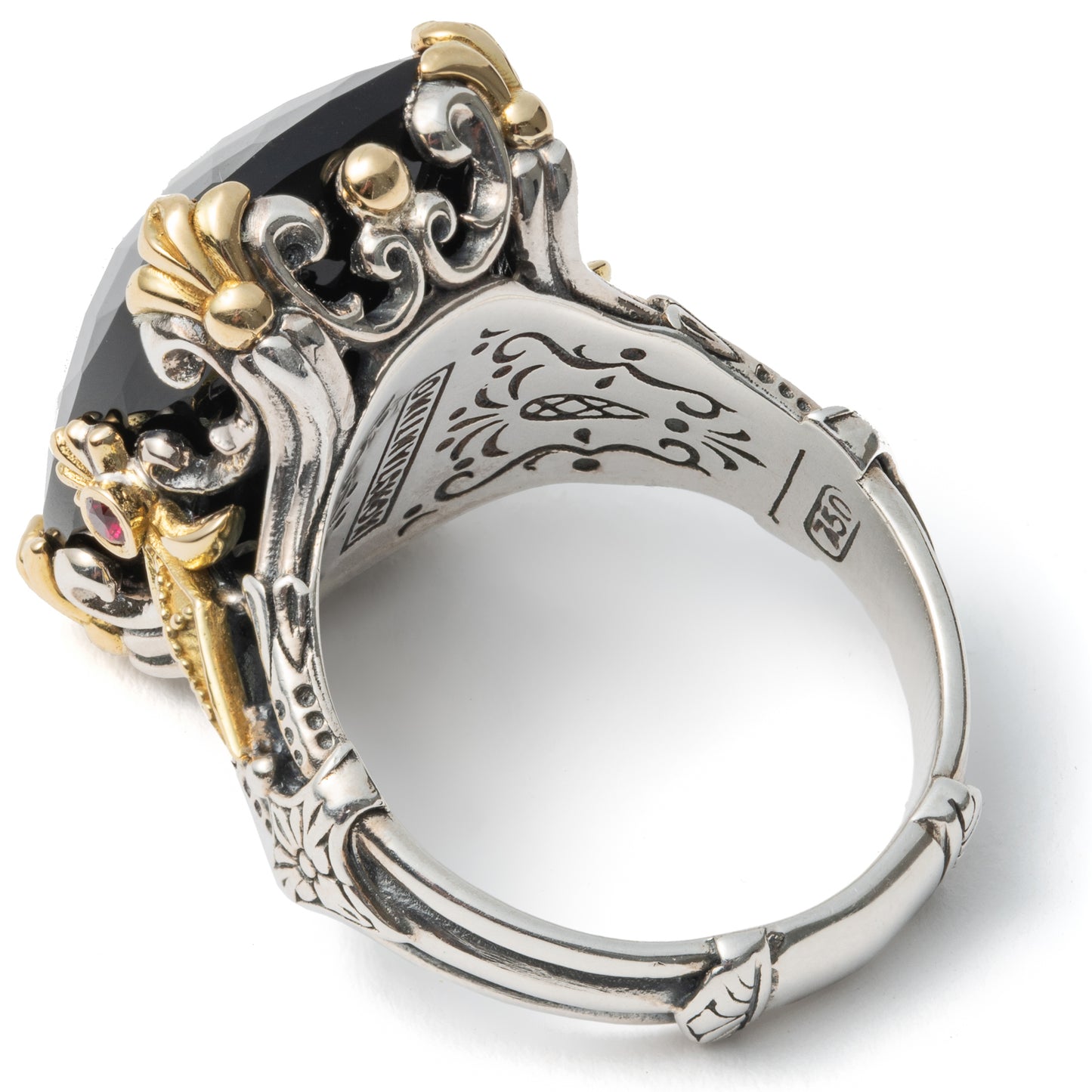 Konstantino Women's Sterling Silver, 18K Gold Ring. Gemstone Onyx, Corundrum, Calypso Collection