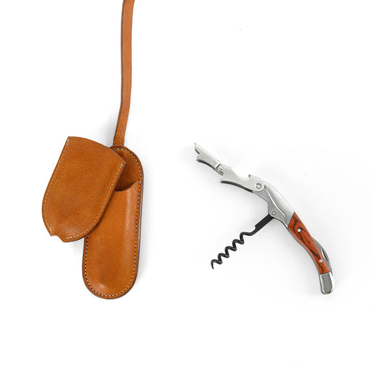 Moore and Giles Corkscrew Sleeve with Wine Key, Modern Saddle Brown Corkscrew