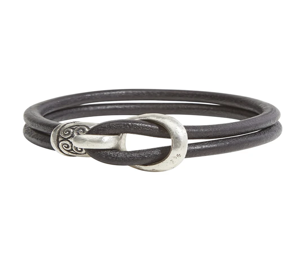 Leather & Sterling Silver Bracelet Black