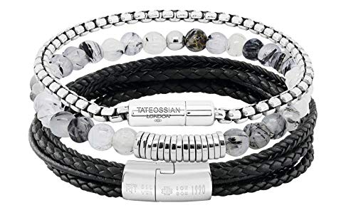 Tateossian Sterling Silver Calf Leather Pop Clasp Multi Strand Cobra Bracelet