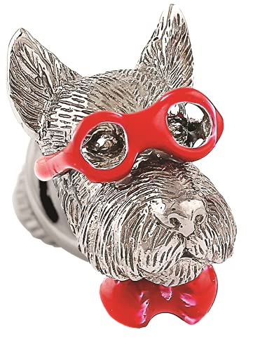 Tateossian Scottish Terrier Pin with Red Enamel and Rhodium Finish