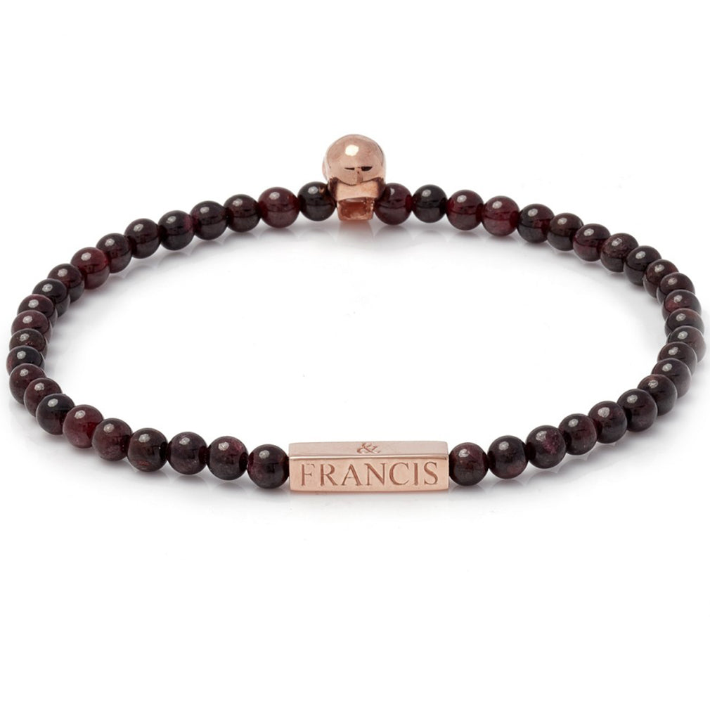 Deakin & Francis Garnet Rose Gold Skull Bracelet, Length 7 inches