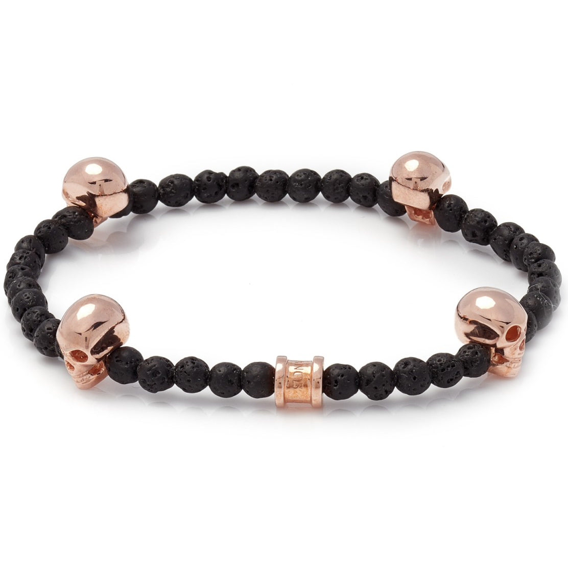 Deakin & Francis Lava Bead Rose Gold Skull Bracelet, Length 7 inches