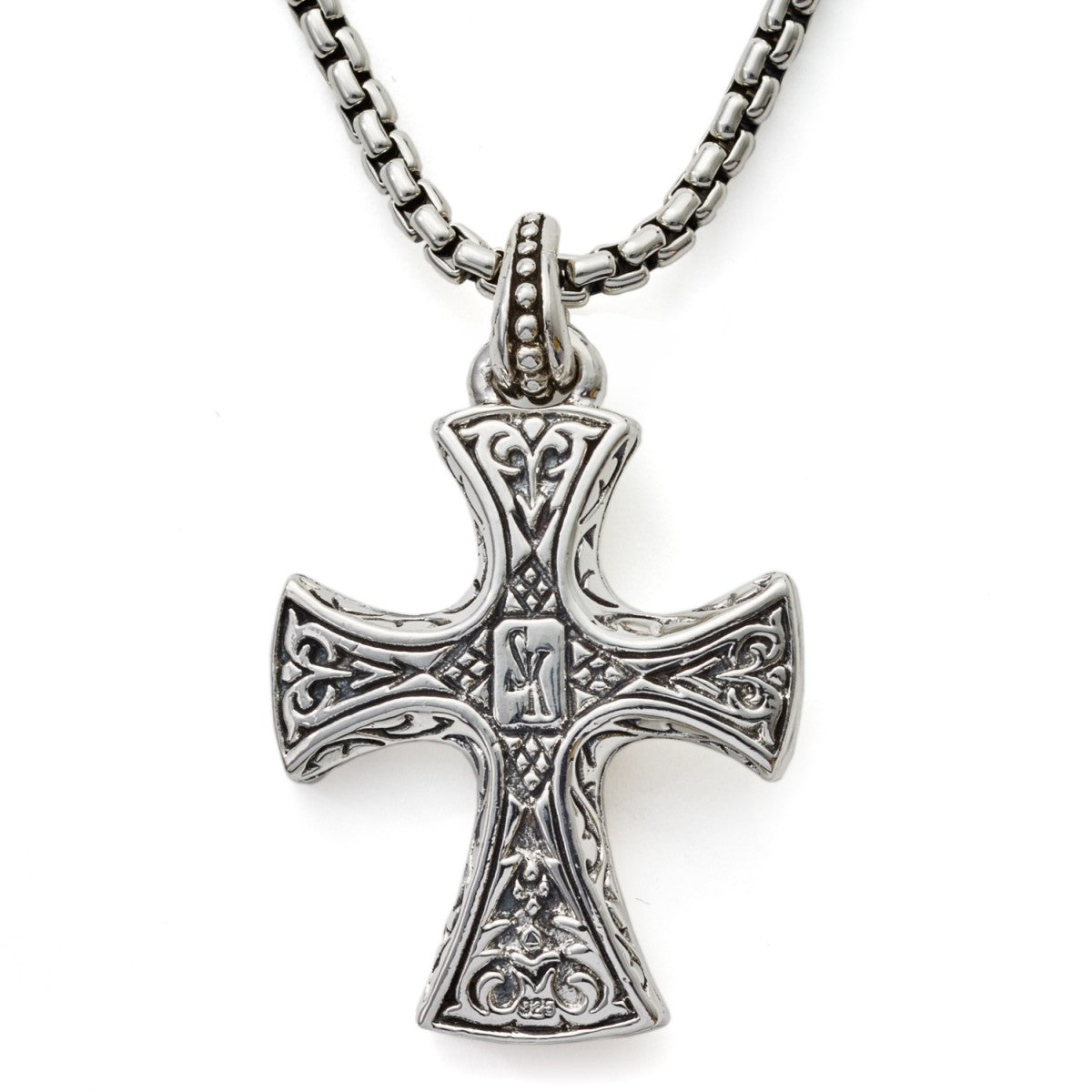 Scott Kay Sterling Silver Sparta Engraved Cross Necklace with 26 Inch Sterling Silver Box Chain