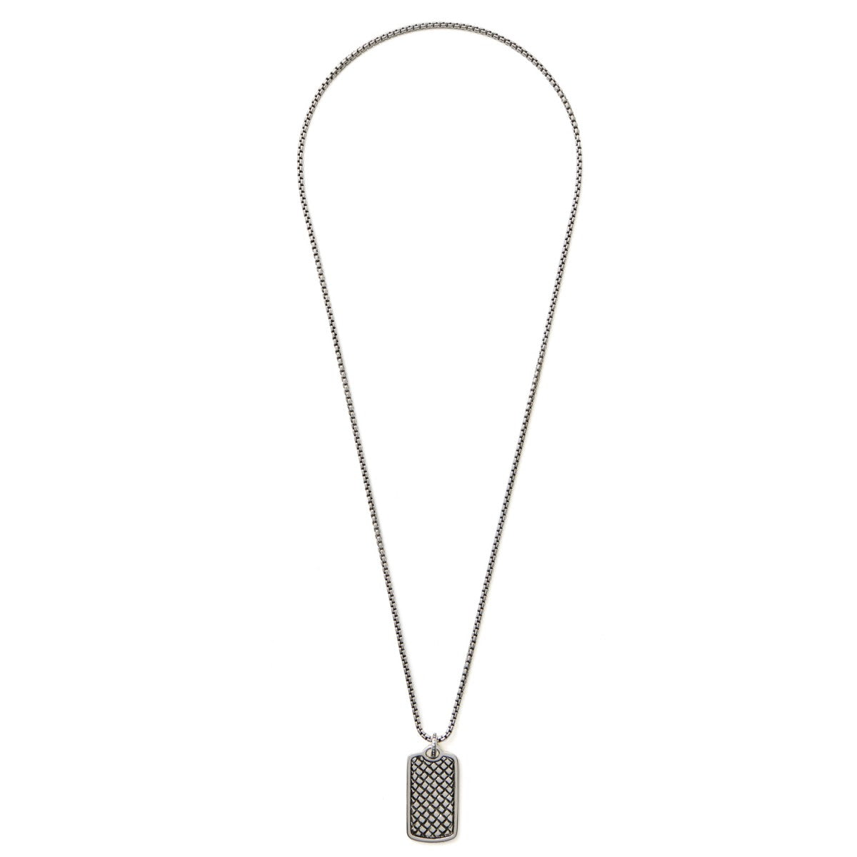 Scott Kay Sterling Silver Box Chain Necklace with Classic Equestrian Dog Tag, 26 Inches