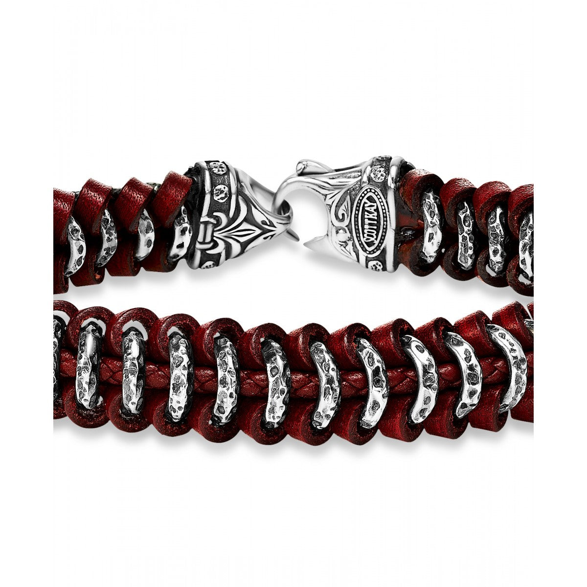 Scott Kay Woven Leather Samurai Red Sterling Silver Bracelet, 8.5 Inches