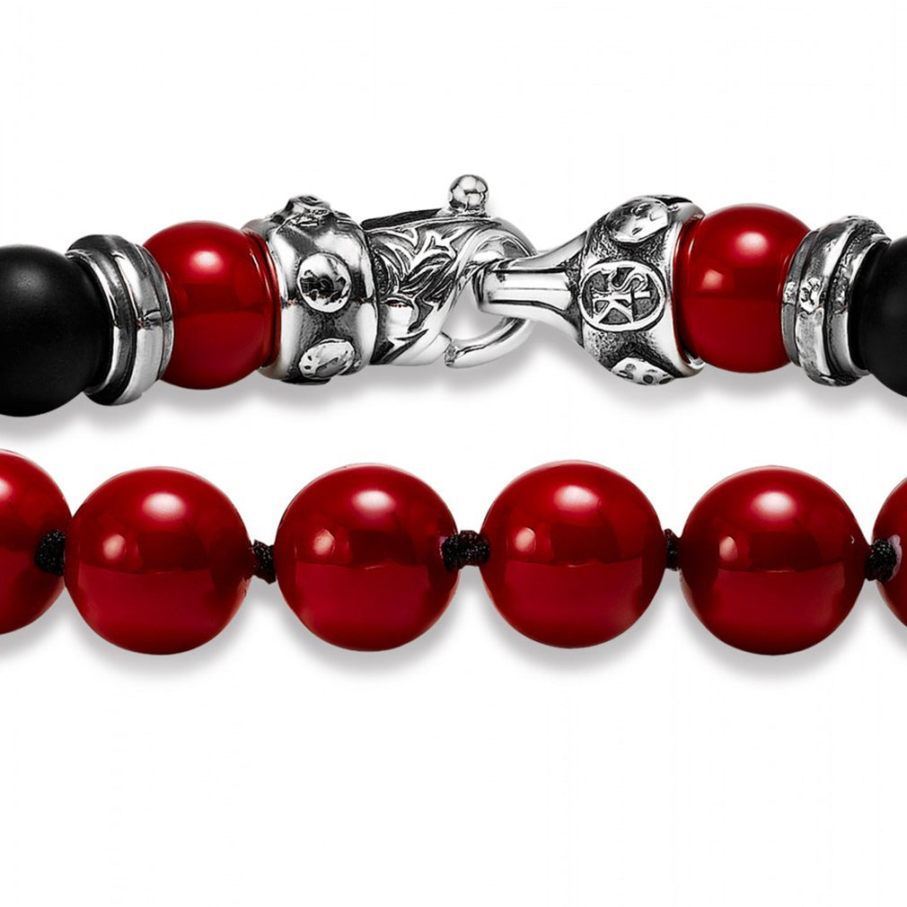 Scott Kay Black and Red Beaded Bracelet, Onyx and Shell Pearl with Sterling Silver Clasp