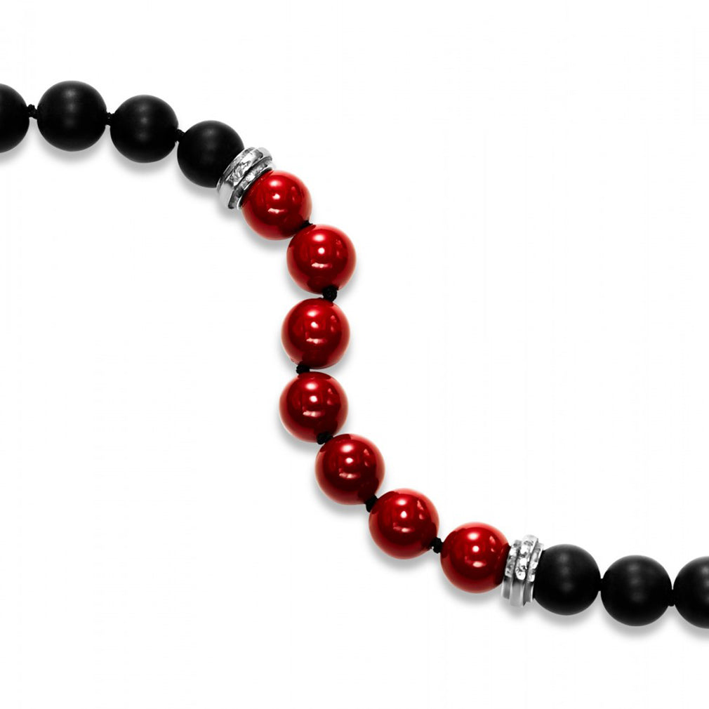 Scott Kay Black and Red Beaded Bracelet, Onyx and Shell Pearl with Sterling Silver Clasp