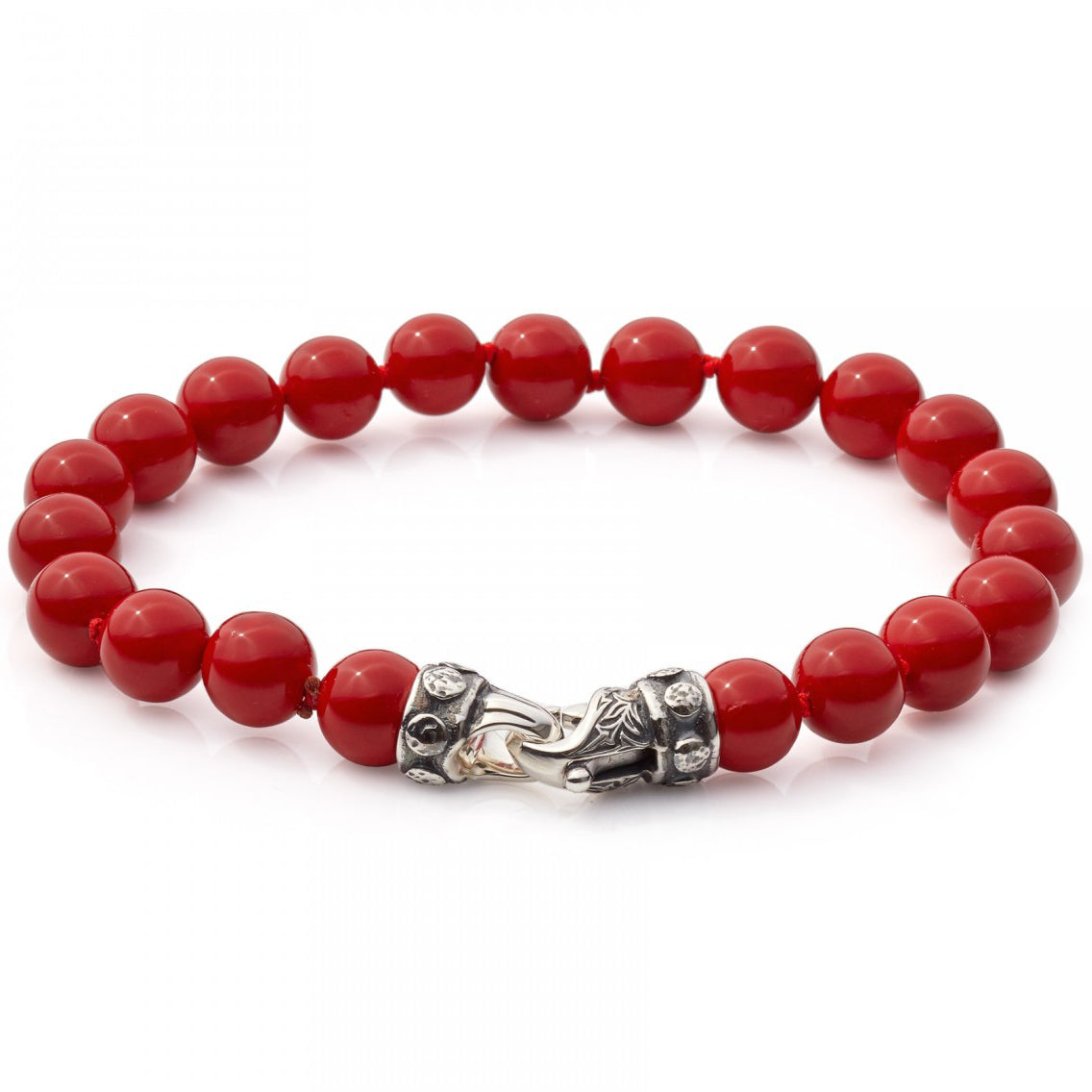 Scott Kay 8mm Beaded Red Bracelet For Men with Sterling Silver Clasp, 8.5 In