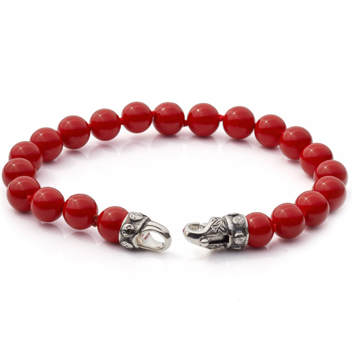 Scott Kay 8mm Beaded Red Bracelet For Men with Sterling Silver Clasp, 8.5 In