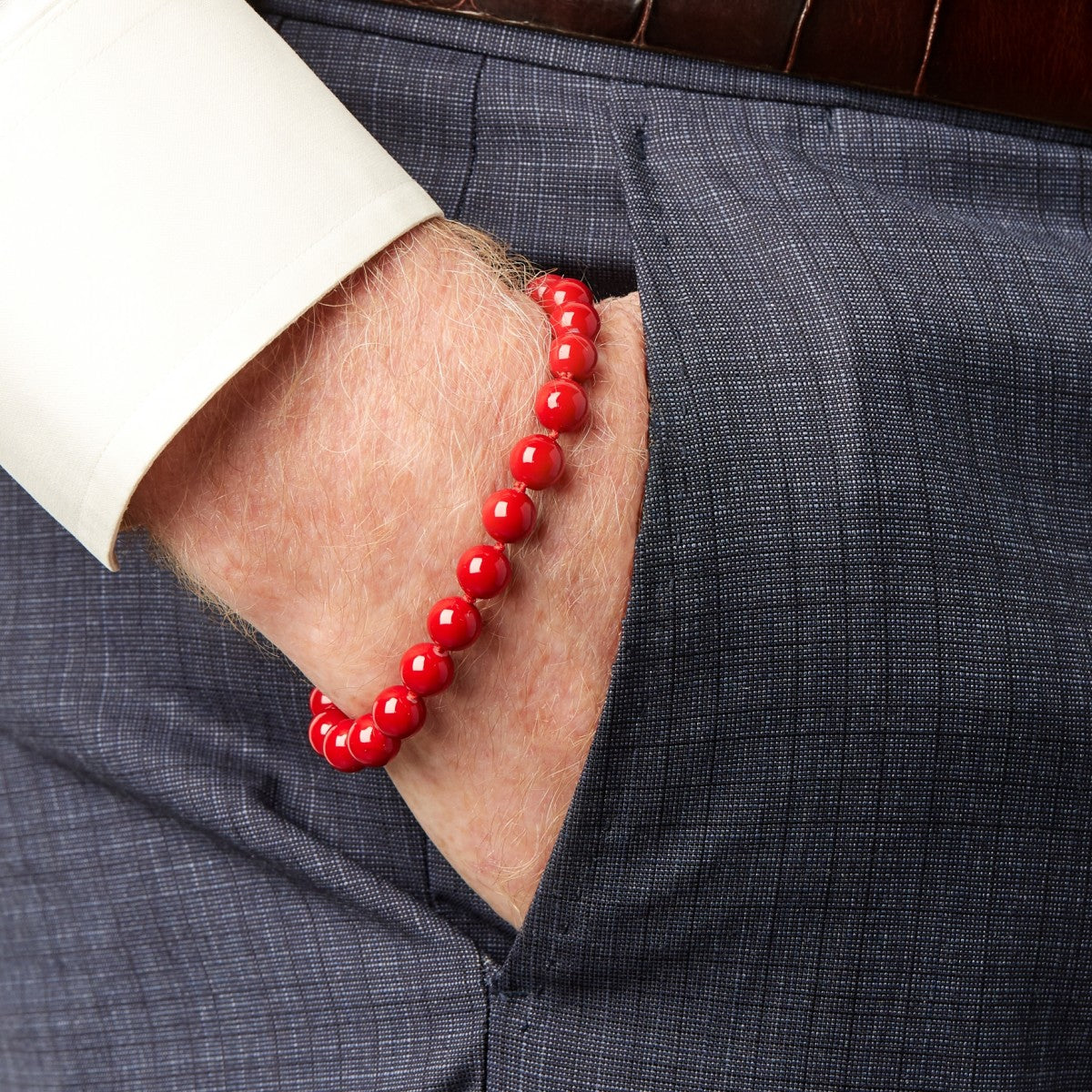 Scott Kay 8mm Beaded Red Bracelet For Men with Sterling Silver Clasp, 8.5 In