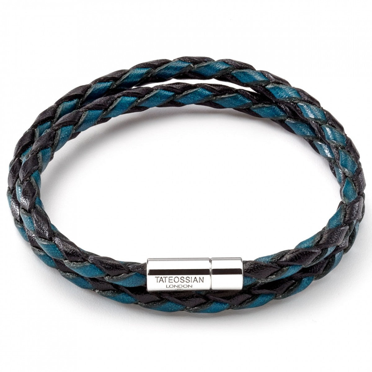Tateossian Double Wrap Scoubidou Black and Blue Bracelet