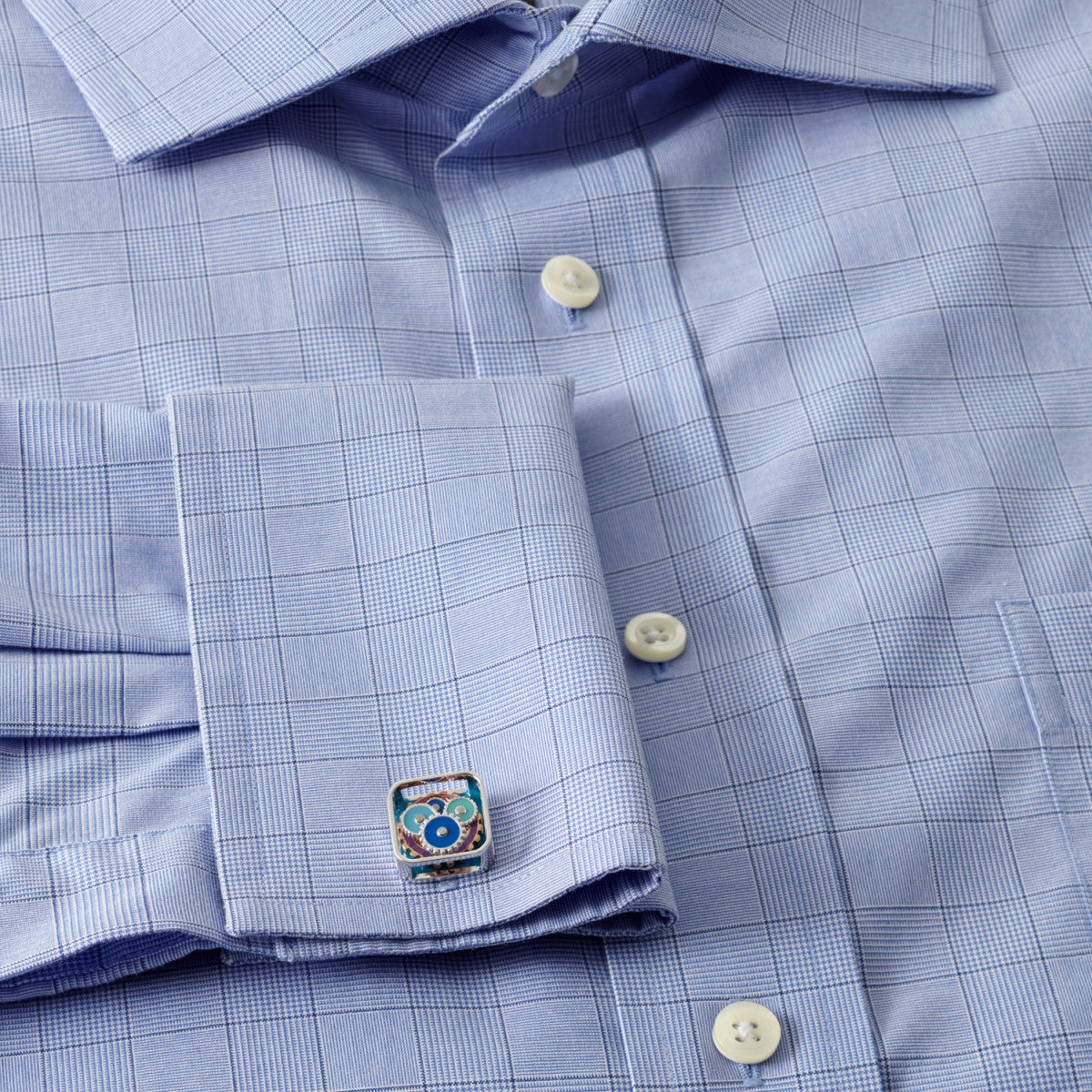 Tateossian Square Gear Custom Enamel Cufflinks, Blue