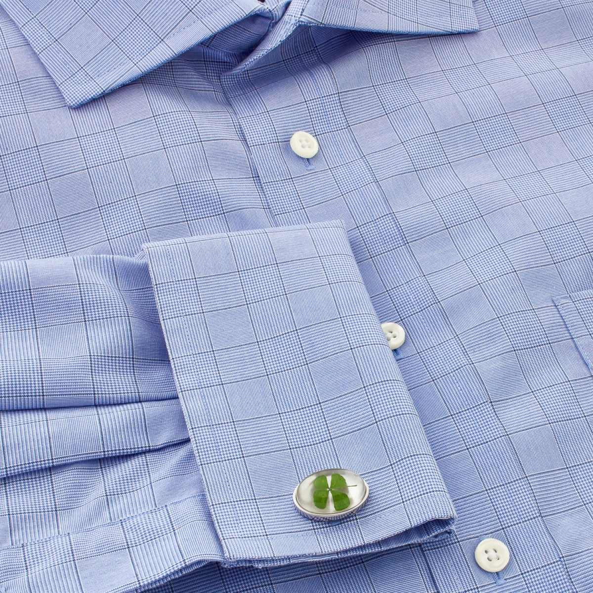 Tateossian Four Leaf Clover Green Cufflinks, Rhodium Silver