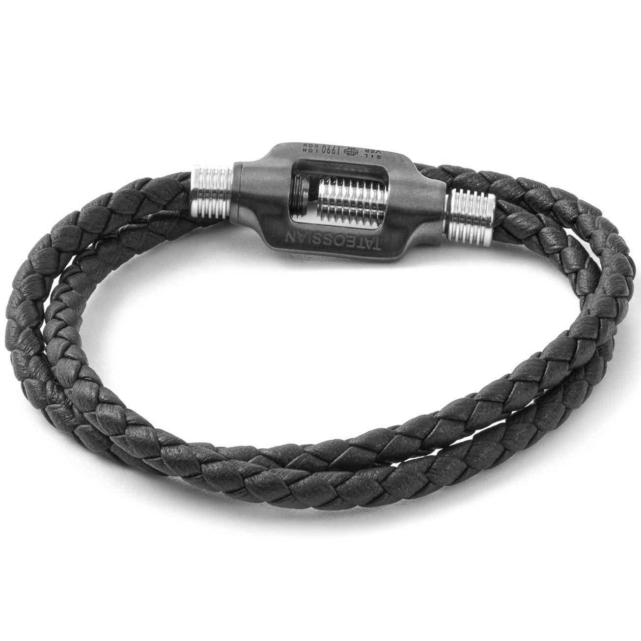 Tateossian Double Wrap Black Leather and Silver Bolt Bracelet