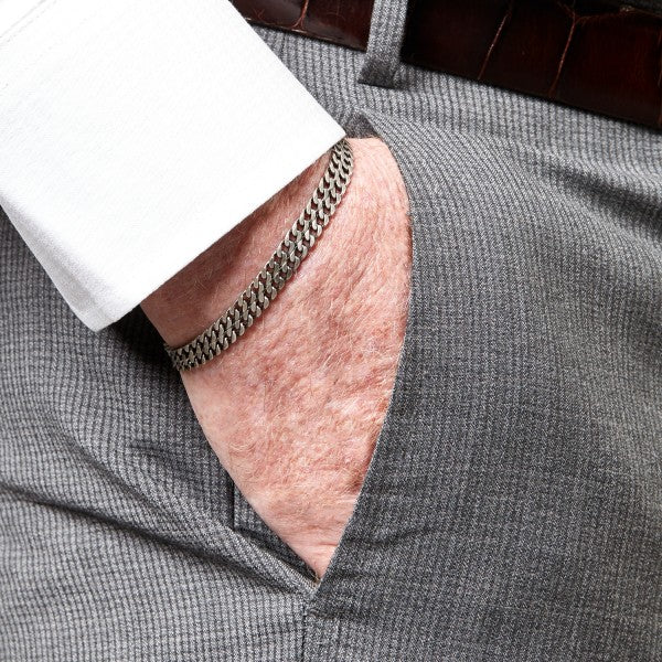 Tateossian Men's Grumette Duo Curb Link Bracelet, Oxidized Silver
