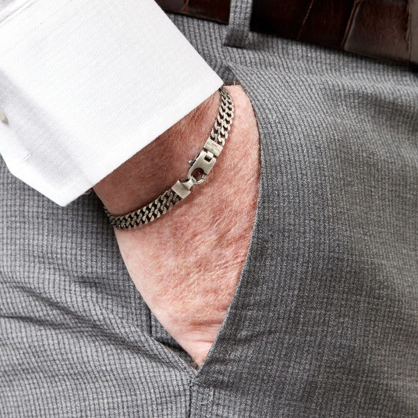 Tateossian Men's Grumette Duo Curb Link Bracelet, Oxidized Silver
