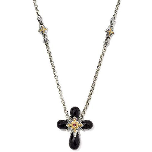 3-Strand Onyx Cross Pendant Necklace | Forever West by FM Stelzig