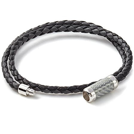 Tateossian Mens Double Wrapped Italian Leather Montecarlo Sterling Silver Clasp Bracelet, Grey