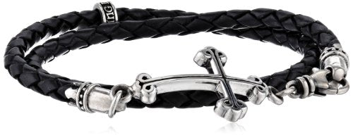 King Baby Thin Braided Leather Traditional Cross Double-Wrap Bracelet, 16.50"
