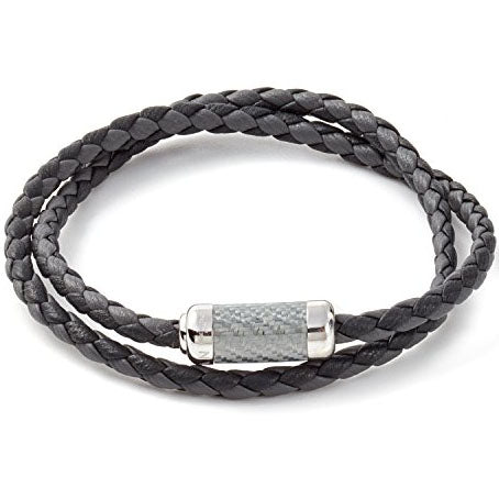 Tateossian Mens Double Wrapped Italian Leather Montecarlo Sterling Silver Clasp Bracelet, Grey