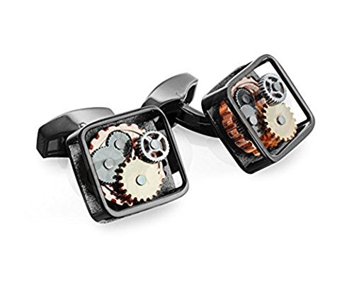 Tateossian Men's "Mechanical" Gunmetal Plated Gear Square Cufflinks