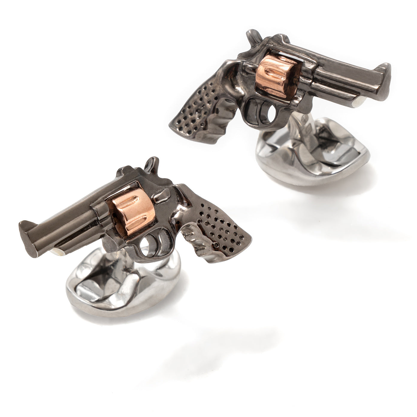 Deakin and Francis Men's Sterling Silver, Gunmetal and Rose Gold Revolver Cufflinks