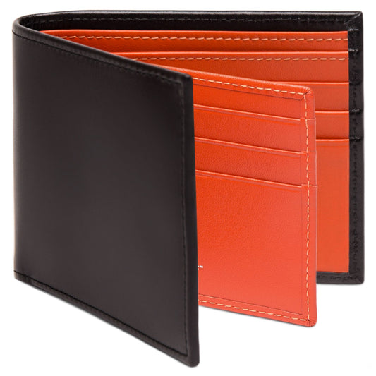 Ettinger Sterling Collection Billfold with 12 Credit Card Slips, Black/Orange