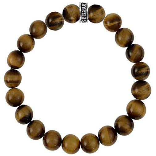 King Baby 10MM Brown Tiger Eye Beaded Bracelet with Logo Ring. 8 3/4 inches