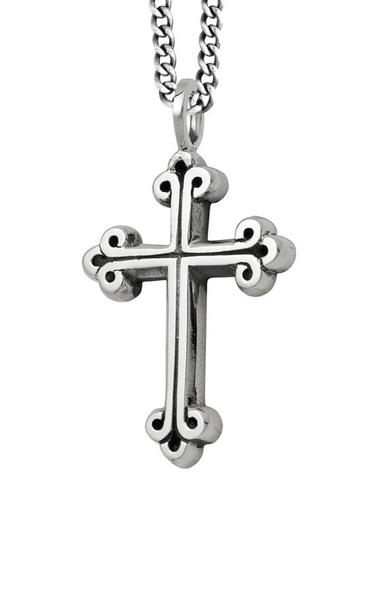 King Baby Medium Size Sterling Silver Traditional Cross Pendant Necklace, 24 inches