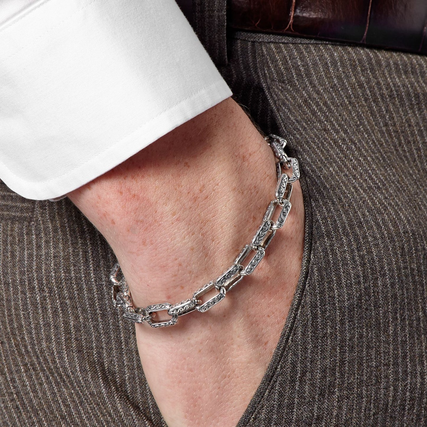 Konstantino Men's Sterling Silver Etched Link Bracelet