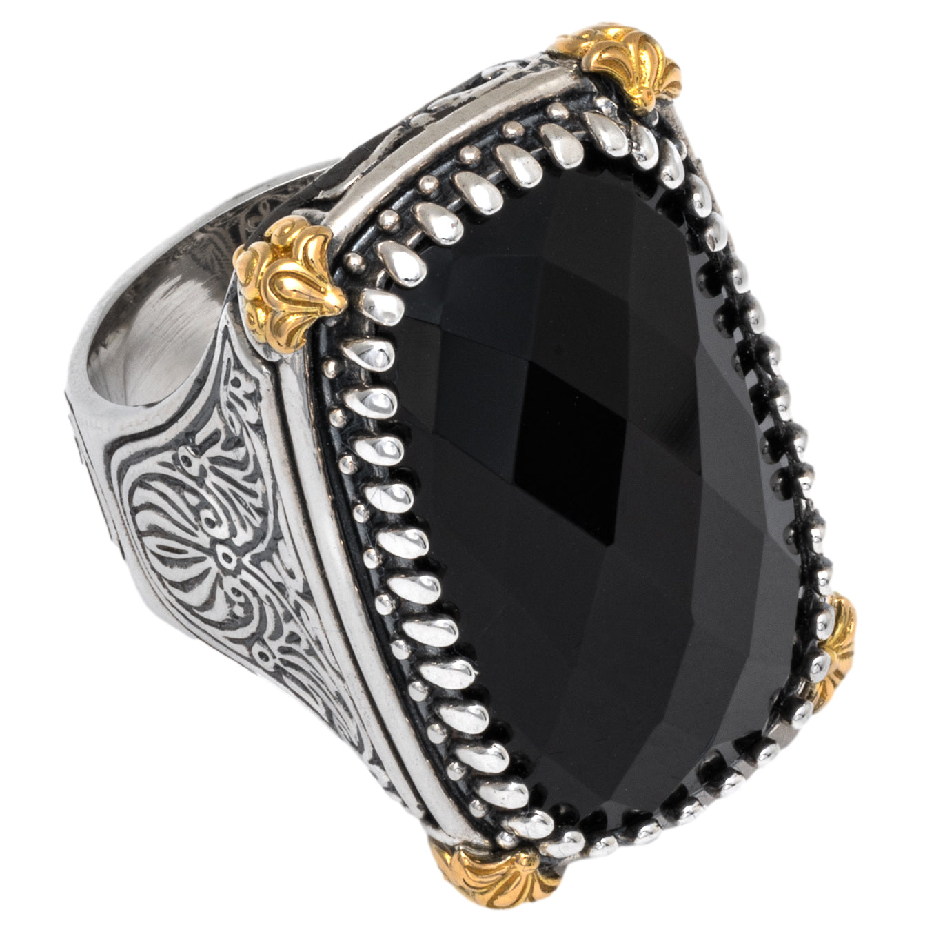 Konstantino Womens Sterling Silver & 18K Gold Rectangular Ring, Black