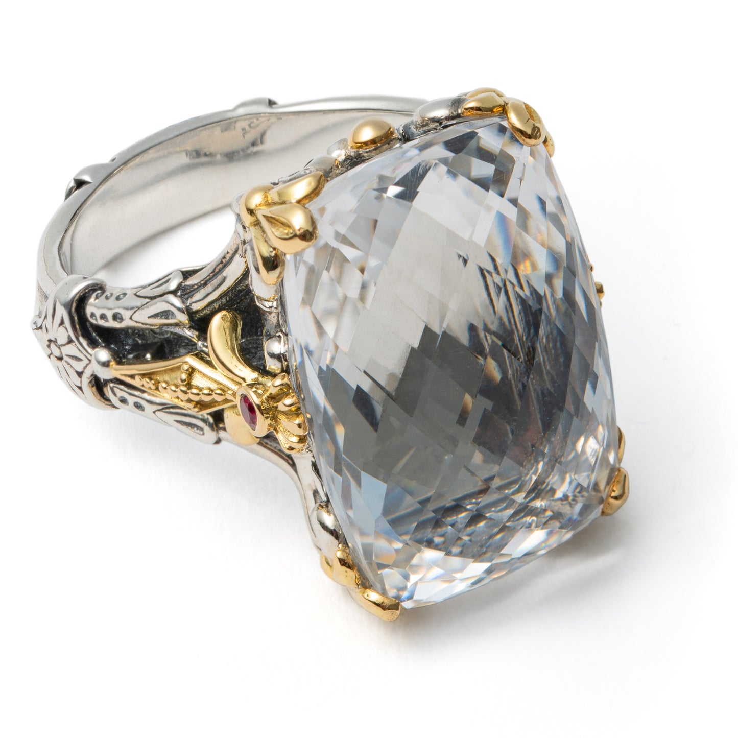Konstantino Women's Sterling Silver, 18K Gold Ring, Gemstone Crystal, Corundrum, Pythia Collection