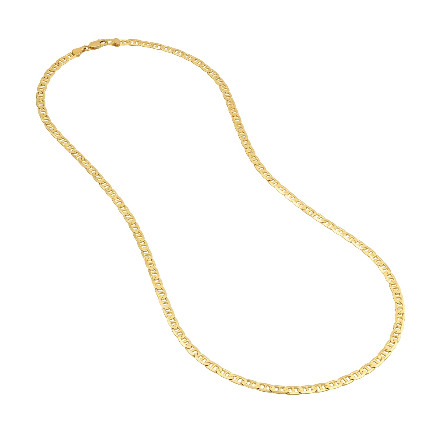 14k Gold Cuban Chain Link Mariner Necklace, 22 Inch and 24 Inch, 3.70 MM