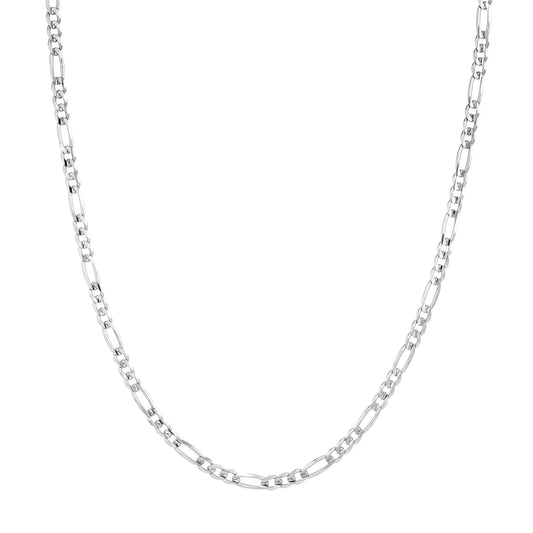 Sterling Silver Figaro Cuban Chain Link Necklace, 3.9mm, 24 Inch Length