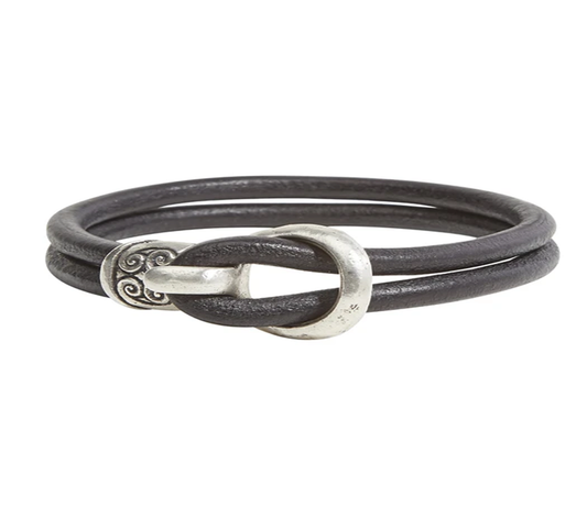 John Varvatos Genuine Leather Sterling Silver Bracelet, Black