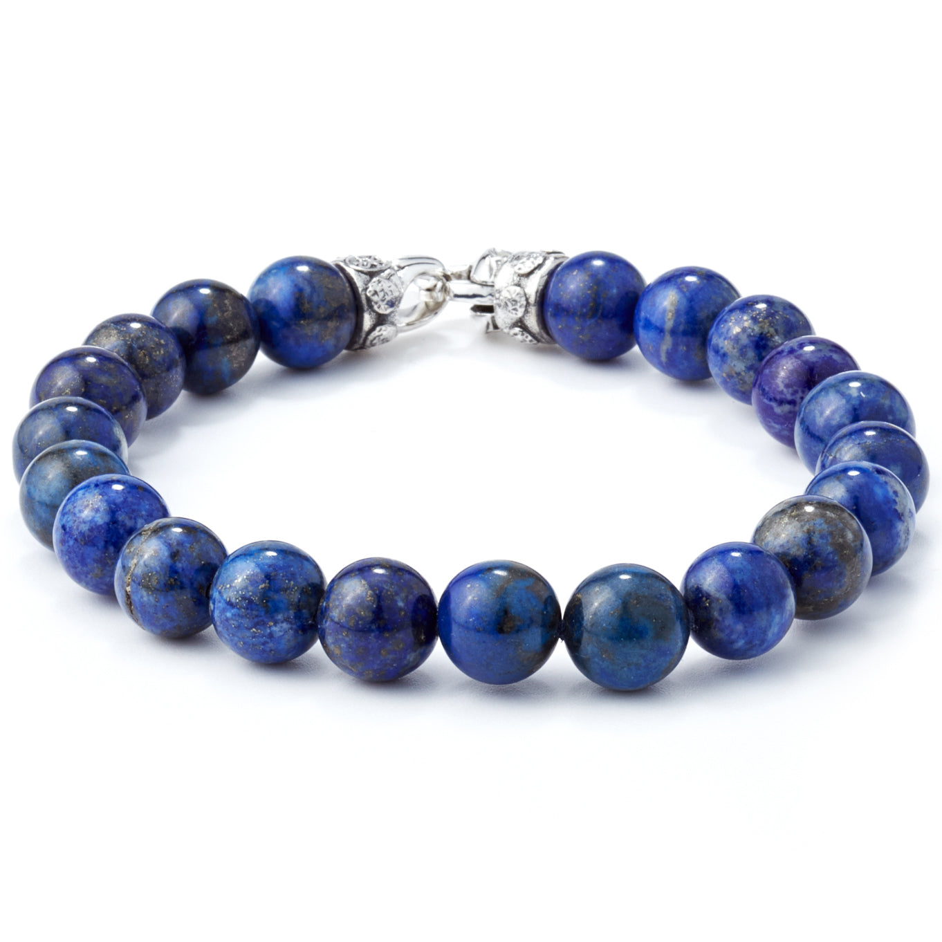 Scott Kay Men's Blue Bracelet, 8mm Lapis Lazuli Beads with Sterling Silver Engraved Clasp, 8 Inches