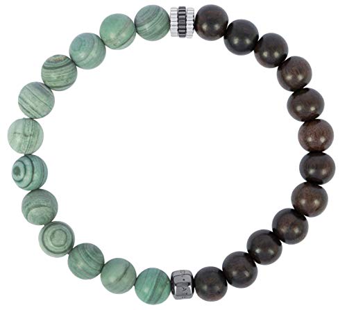 Tateossian Green Wood Jasper and Black Ebony 8mm Beads, Silver Gear Discs