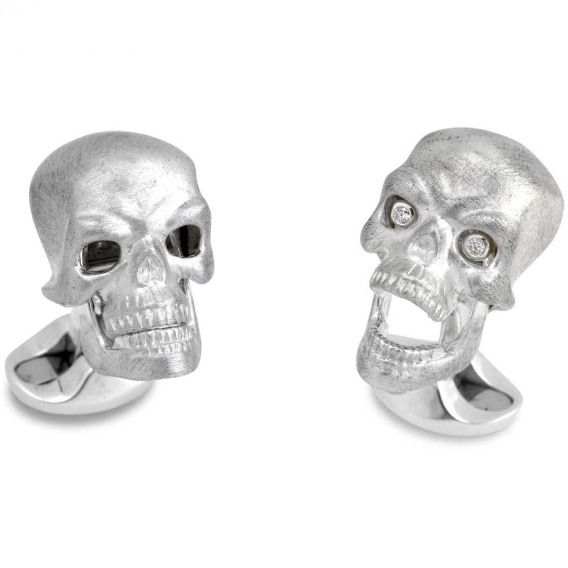 Deakin and Francis Skull Cufflinks with Diamond Eyes and Moving Jaw, Sterling Silver