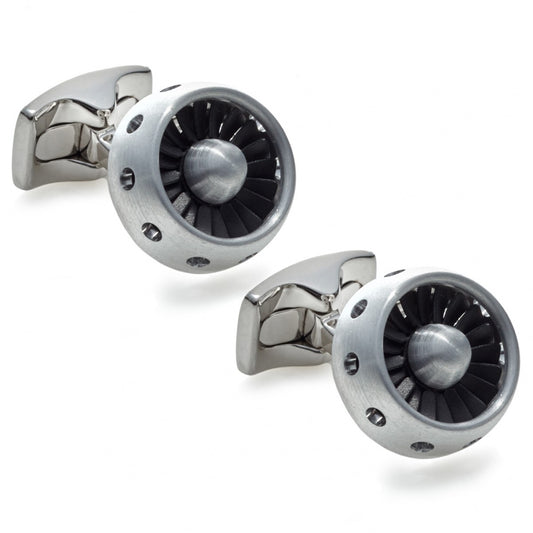 Deakin and Francis Fundamentals Mechanicals Jet Turbine Engine in Black and Silver Cufflinks