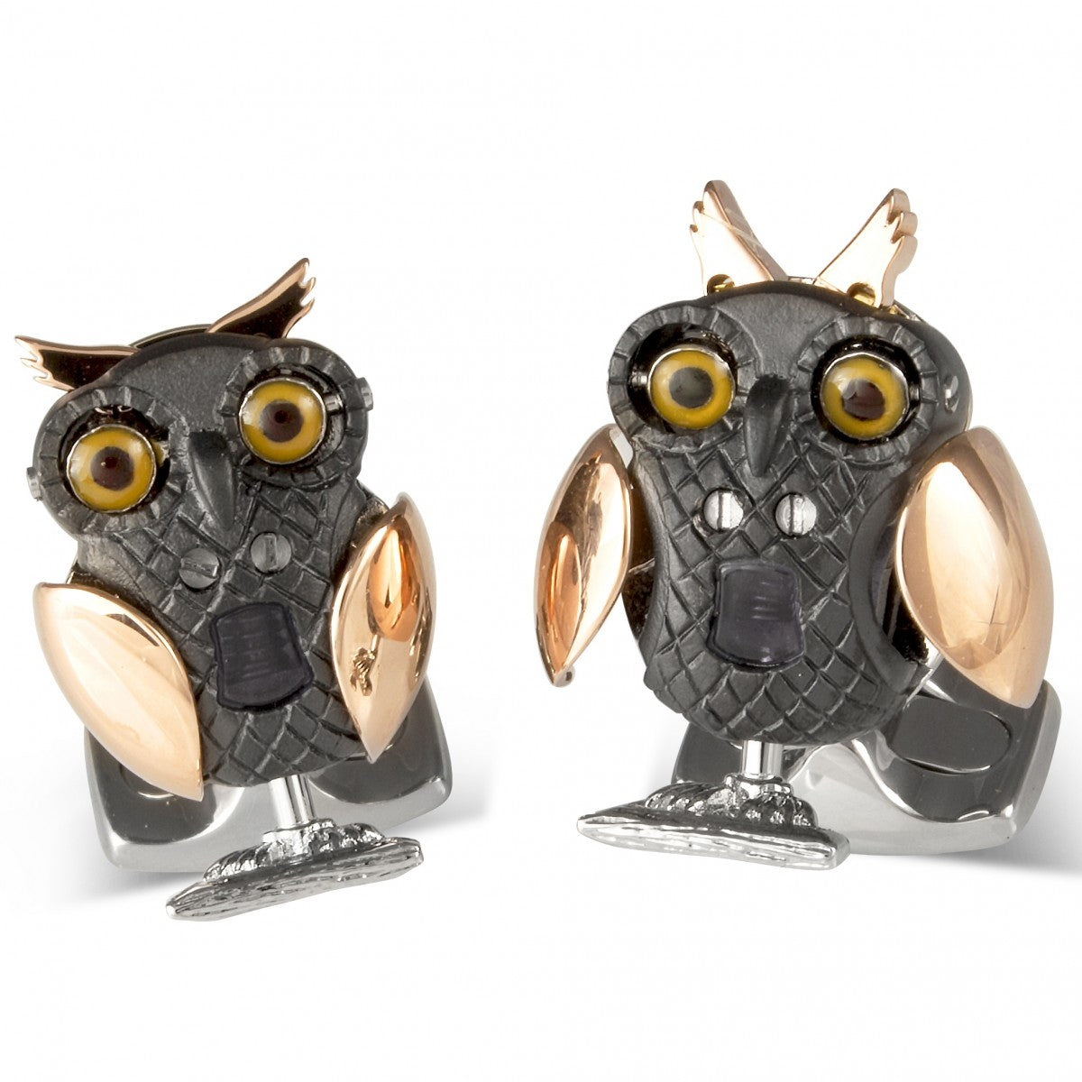 Deakin and Francis Fundamentals Beasts Owl Cufflinks, Rose Gold and Black IP