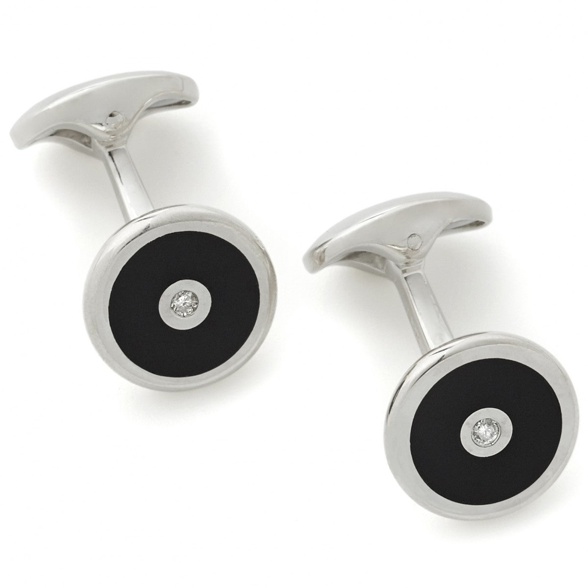 Deakin and Francis Sterling Silver with Black Onyx and Diamond Cufflinks and Stud Set